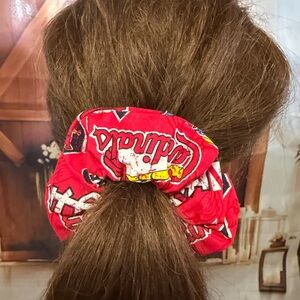 Handmade Red Patterned Scrunchie Hair Tie